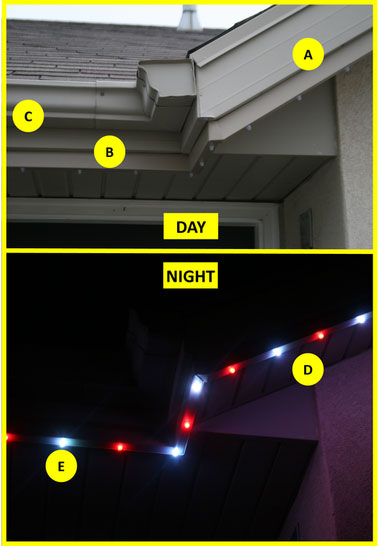 Day vs night diagram showing the light channel hidden under the roofline
