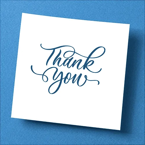 Thank you card on a blue background
