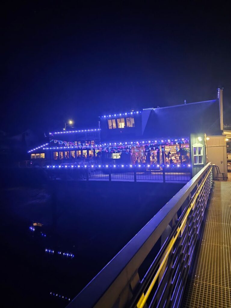 Waterfront restaurant with permanent lighting in Gig Harbor, WA