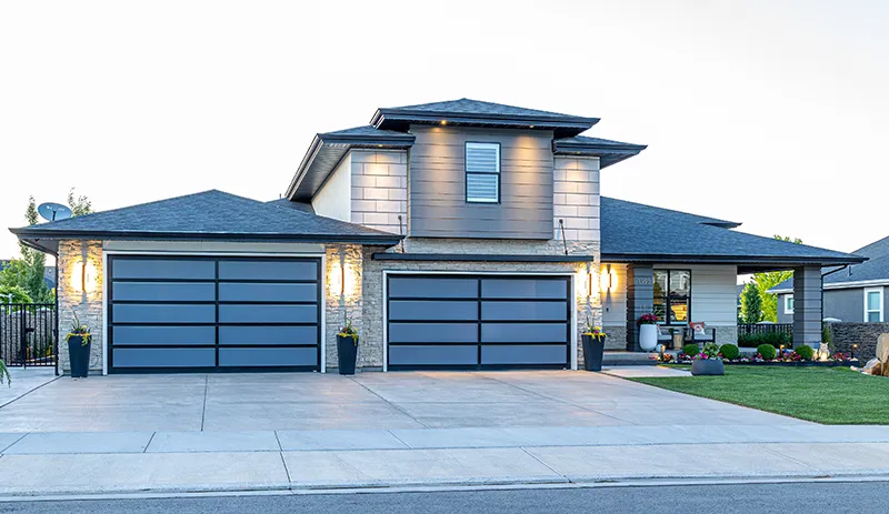 Modern two-story home in daytime before lights