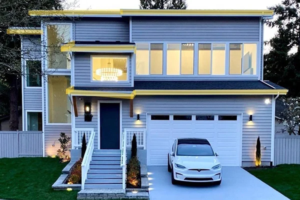 Home with about 161 to 200 feet of permanent roofline lights
