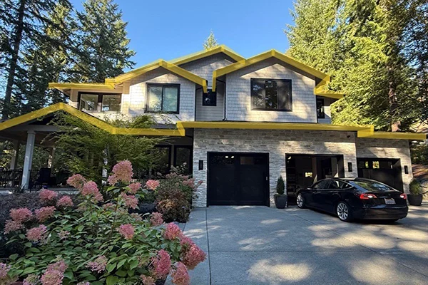 Home with about 161 to 200 feet of permanent roofline lights
