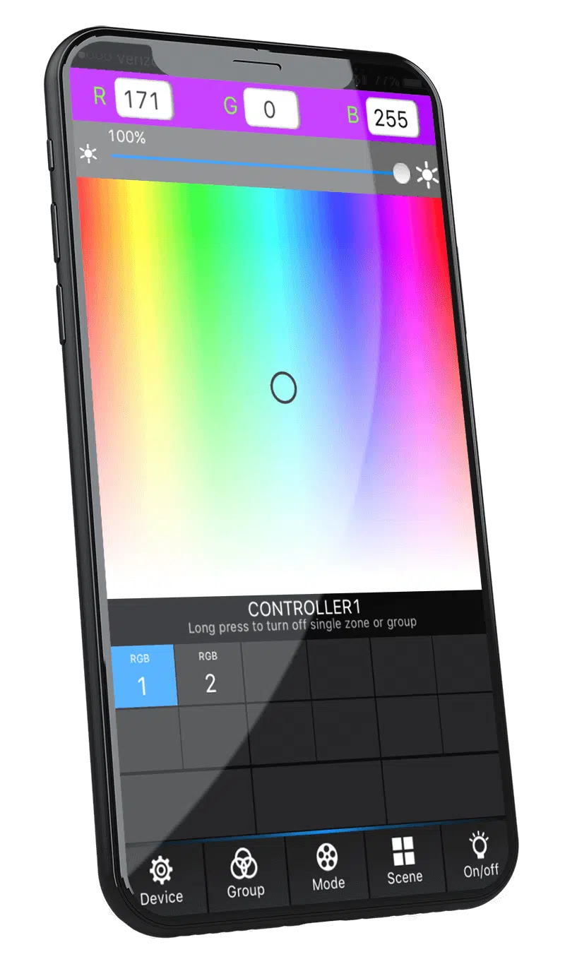 Trimlight WiFi 104 app color screen on a phone